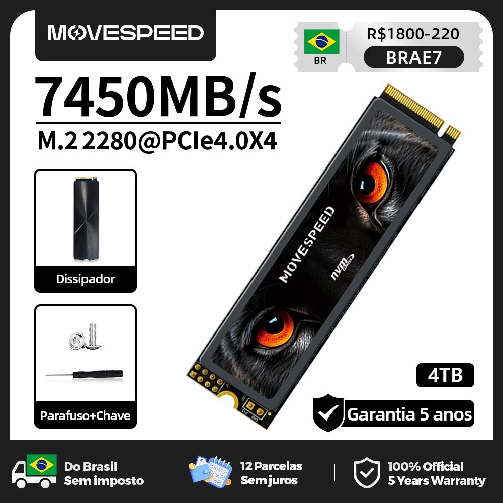 Movespeed 4TB 7450 mbs ssd nvme m2 pcie 4.0x4 2280 PS5