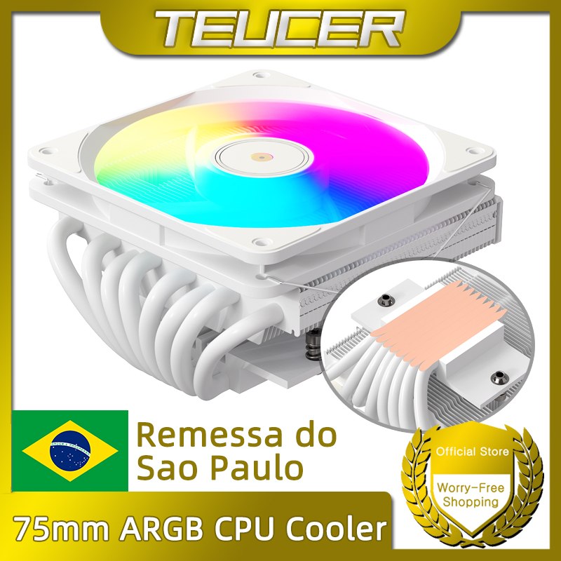 CPU cooler Teucer UT-75 ARGB Low profile 8 heatpipes branco e preto