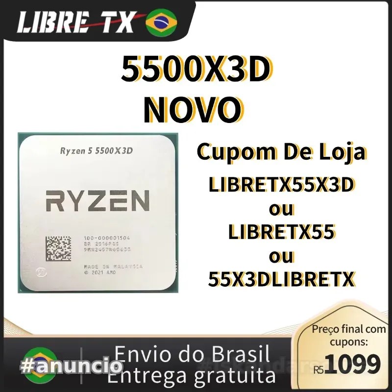 Processador AMD Ryzen 5 5500X3D Novo