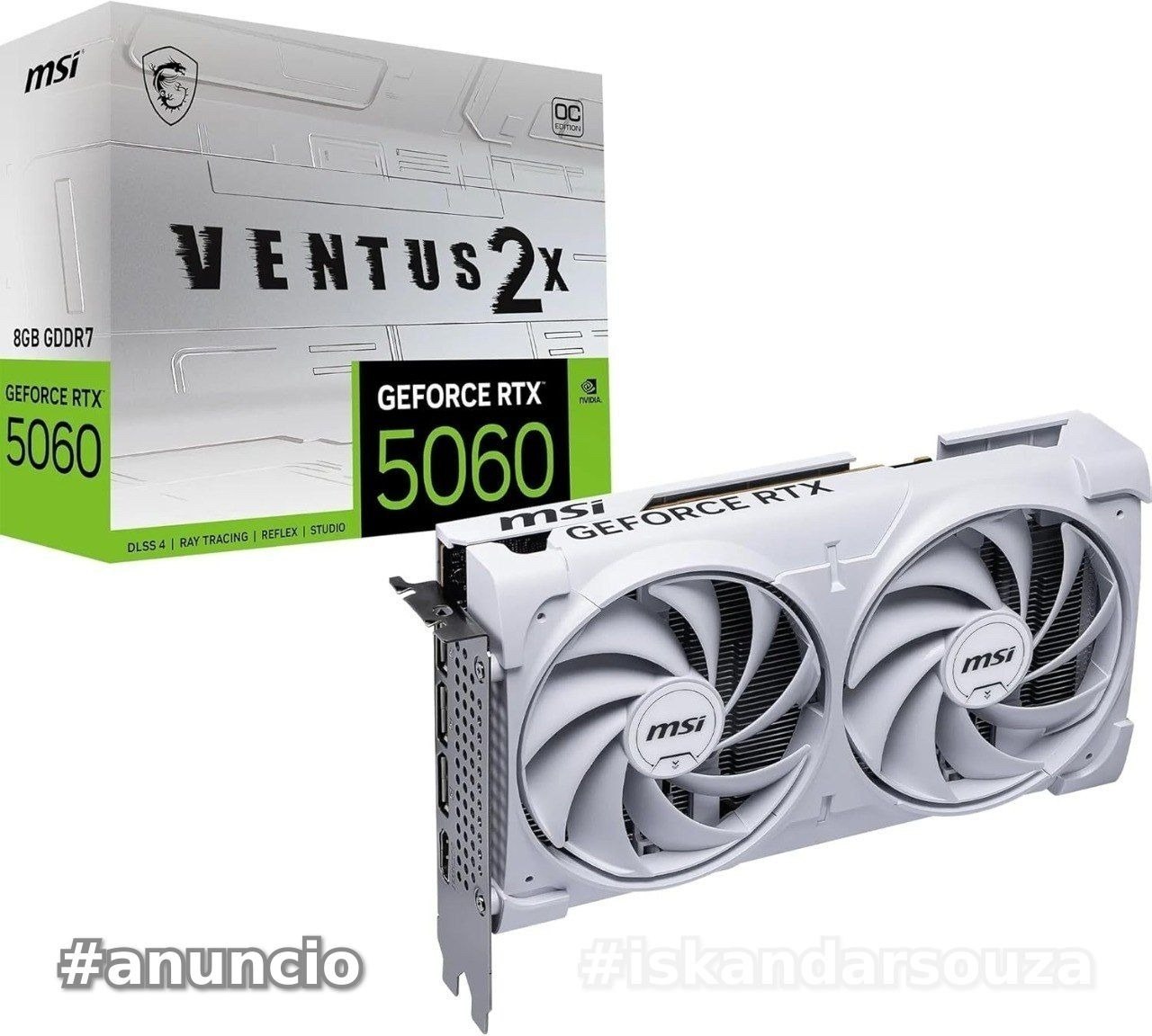 MSI Placa gráfica NVIDIA GeForce RTX 5060 8G Ventus 2X OC branca GDDR7 de 128 bits, frequência de aumento de até 2535MHz, PCIe Gen 5, DLSS 4, DP 2.1 x 3, HDMI 2.1 x 1, SFF Ready