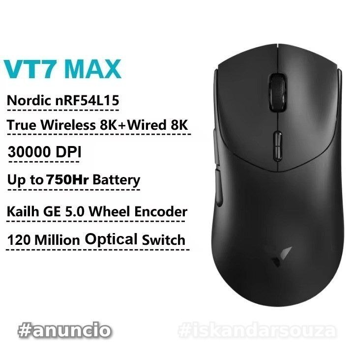 Rapoo VT7 MAX Mouse Gamer 2.4ghz 8K PAW3950 8000hz 30000 DPI 30kDPI 750 Horas Nordic nRF54L15 750 IPS 53g 800mAh PAW 3950