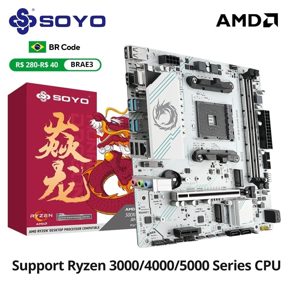Placa mãe B550M Soyo White Argb 2x Nvme Pcie 4.0