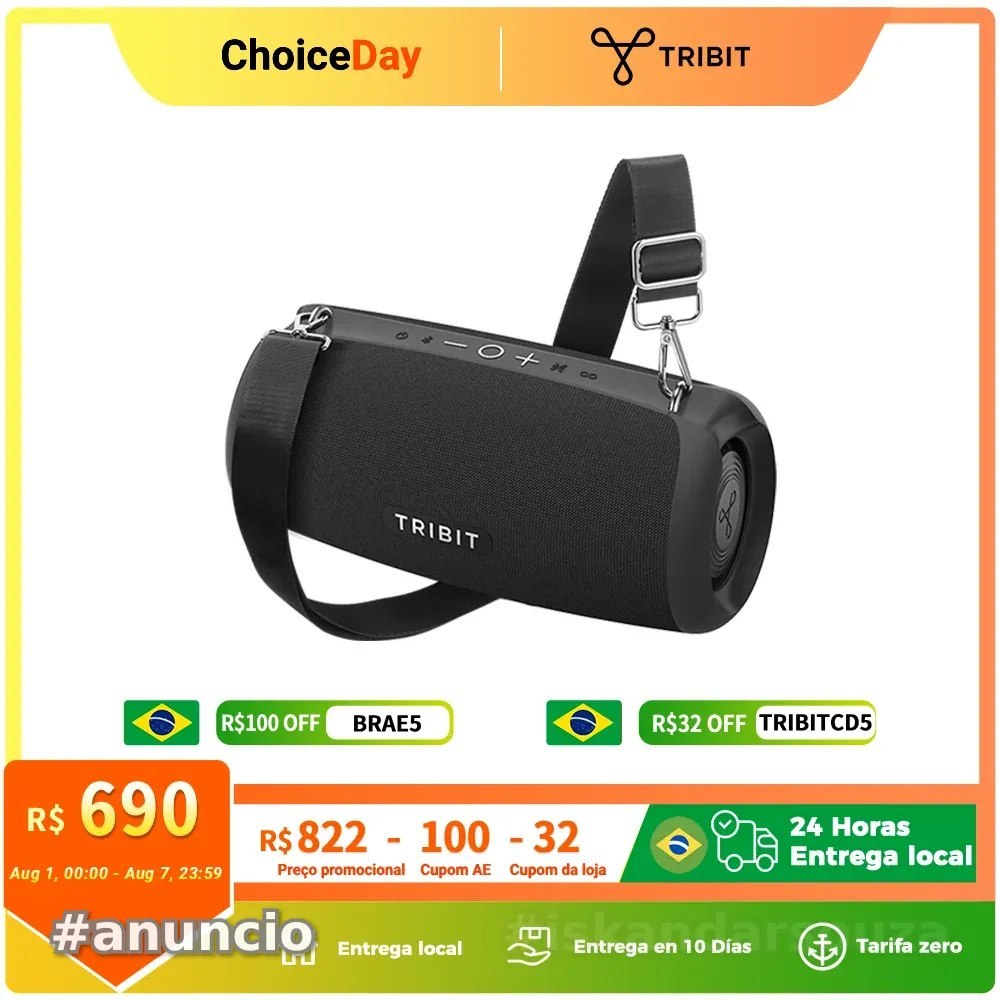 Caixa de Som TRIBIT StormBox Lava 80W Alto-falante Bluetooth portátil Powerbank embutido, controle de APP, IP67 à prova dágua para exterior, camping, festa Caixinha