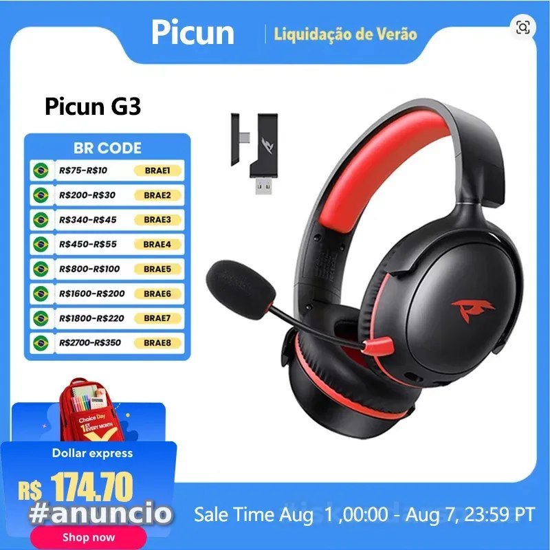 Headset Picun G3, sem fio bluetooth 5.4, 40mm driver, 2.4gsem fiocabo fones de ouvido usb 65h