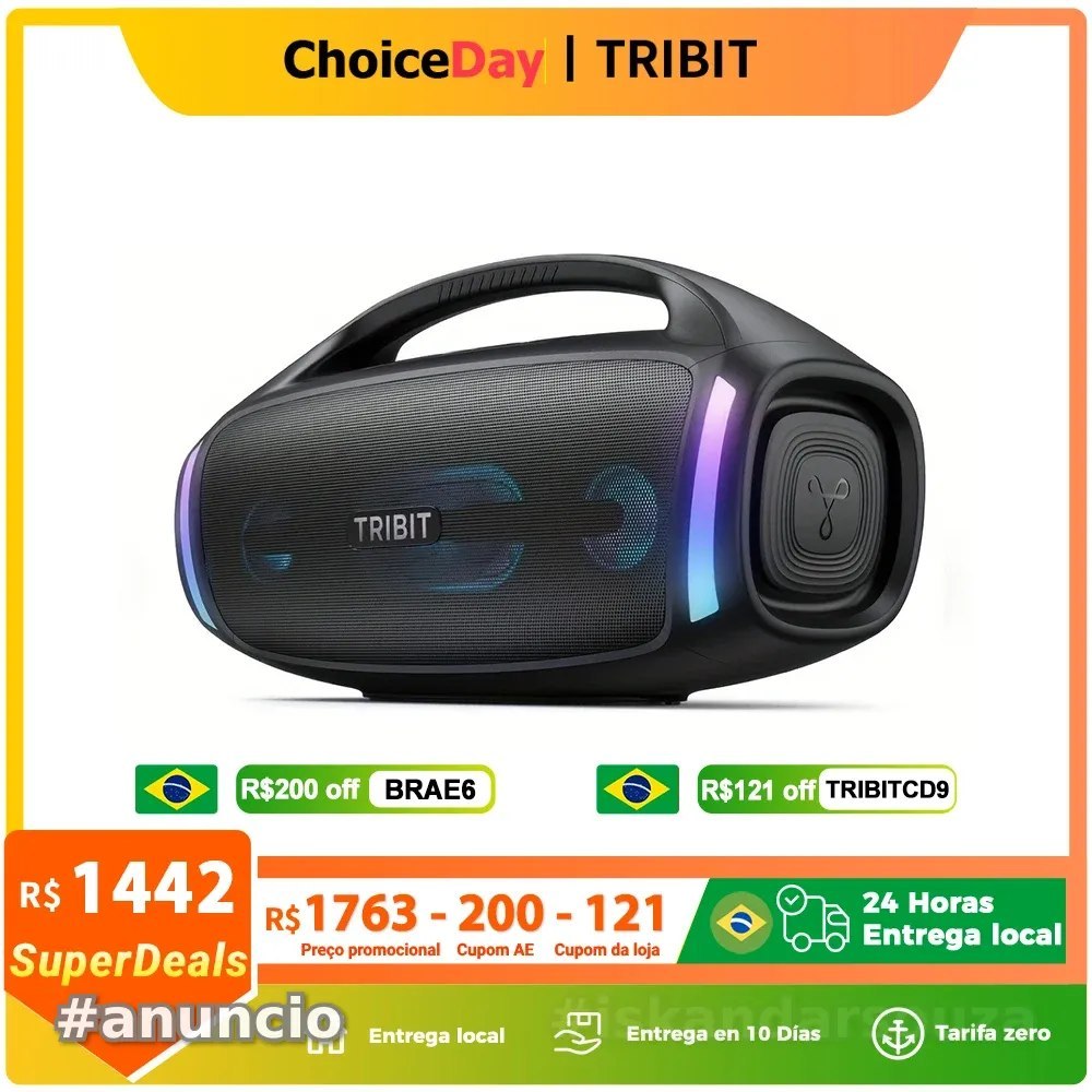 Caixa de Som 200w TRIBIT StormBox Blast 2 - Caixa de som Bluetooth potente, 200 W de potência com subwoofer, caixa de som grande, à prova dágua IP67, 30 h de reprodução, controle por aplicativo, LED RGB, para karaokê de festa Caixinha