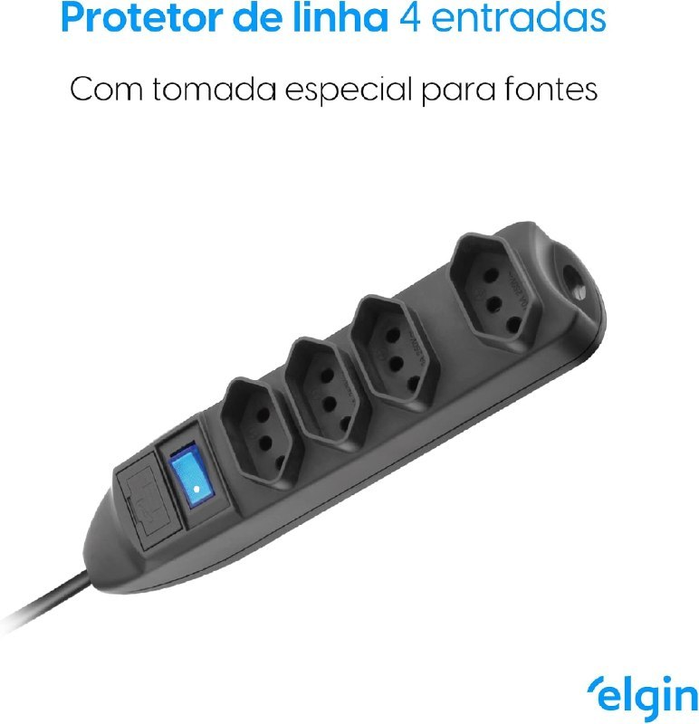 Filtro de Linha 4 Tomadas Elgin 2PT 10A Preto Bivolt