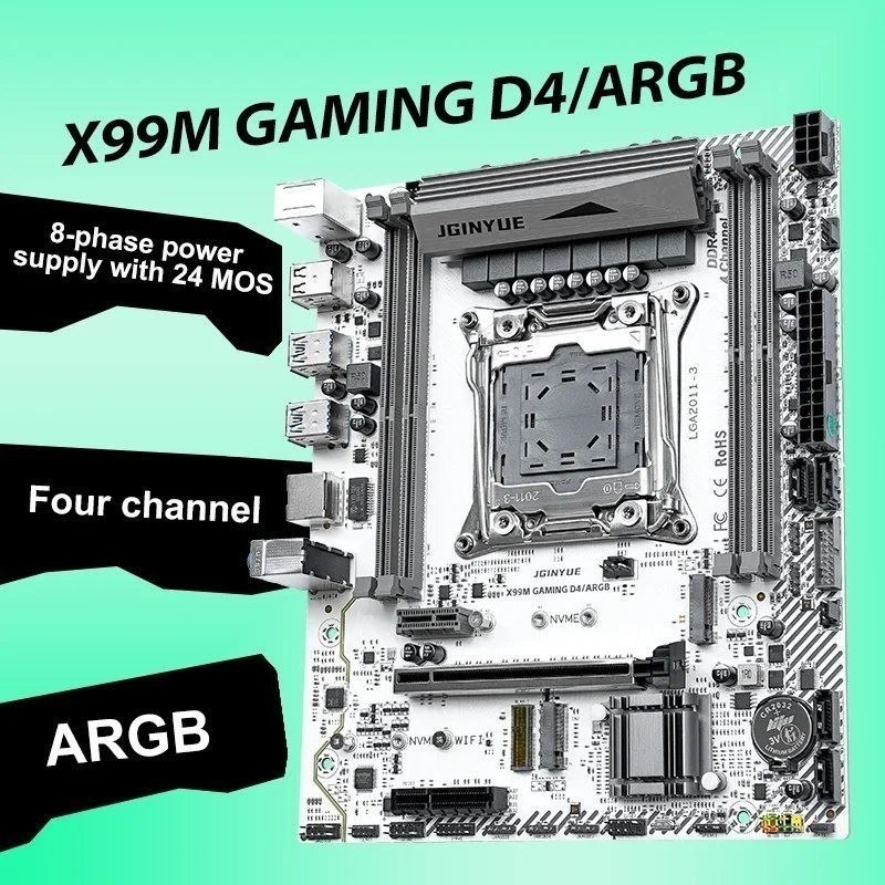JGINYUE X99 GAMING D4 ARGB, vrm de 8 fases, Quad Channel, Secure Boot, TPM 2.0 MSI 14 pinos