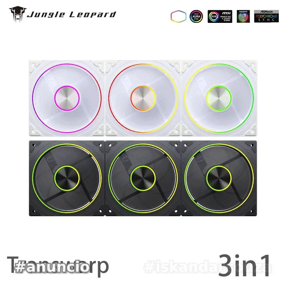 Kit 3 fans UniFan Magnética Jungle Leopard Transwarp aRGB 5v reverse ou normal 360mm cs 120