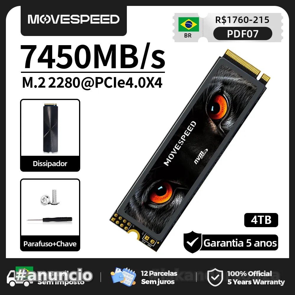 Movespeed 4TB 7450 mbs ssd nvme m2 pcie 4.0x4 2280 PS5