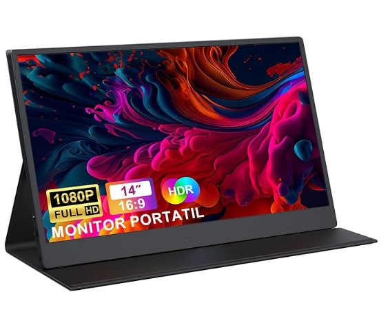 Monitor Portátil Bettdow 14, FHD 1080P Conectado Com USB C DuplaHDMI, IPS Extensor De Tela para Notebook com VESA e Funda Inteligente magnético, Plug and Play