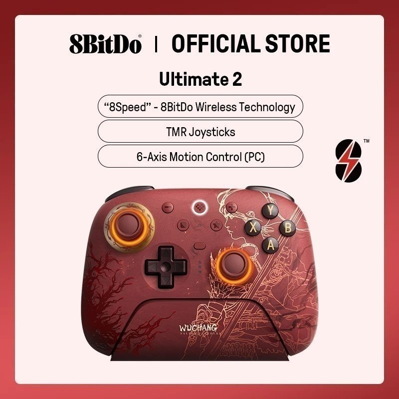 8BitDo Edição Limitada WUCHANG - Controle 8BitDo Ultimate Wireless com Dock, RGB, Joystick TMR, Motion Control, Trigger mode, sem fio, 1000mAh, trimode Bluetooth 2.4 usb-c, 1000hz, botões extras