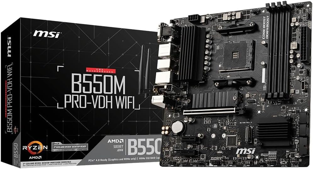 Placa-Mãe MSI B550M PRO-Vdh WIFI AM4 mATX  Suporte Ryzen, DDR4, Wi-Fi Integrado, M.2 NVMe, HDMIDPVGA, USB 3.2, Ideal para PC Gamer e Profissional