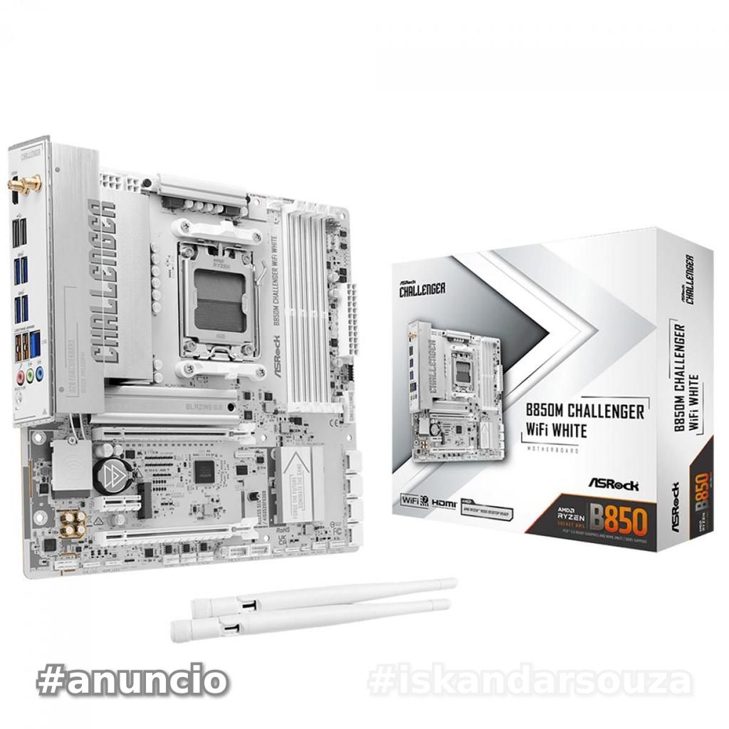 Placa Mãe ASRock B850M Challenger WiFi White, Chipset B850, AMD AM5, mATX, DDR5, Branco