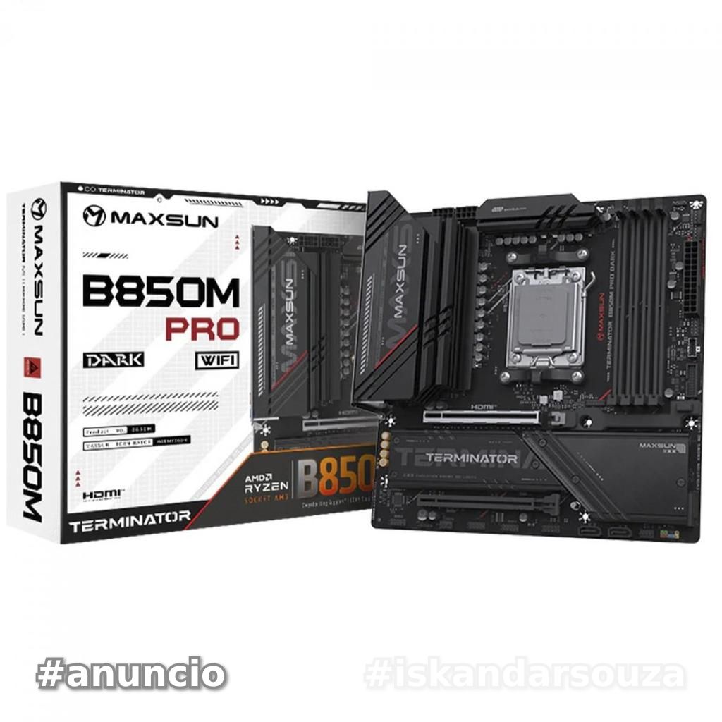 Placa Mãe Maxsun Terminator B850M Pro Dark WiFi, Chipset B850, AMD AM5, mATX, DDR5