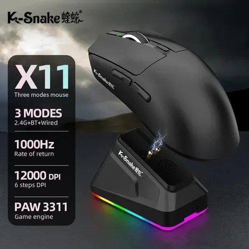 Mouse Leve Para Jogos X11 Paw3311 Com Encaixe Rgb De Três Mo Black
