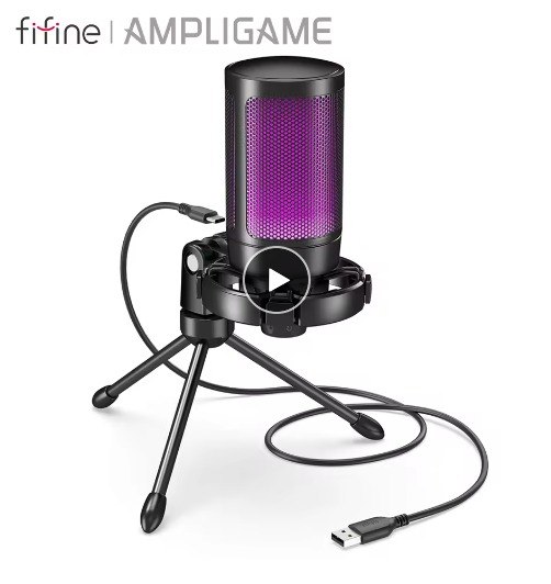Microfone FIFINE Ampligame A2 USB gamer RGB Branco ou Preto
