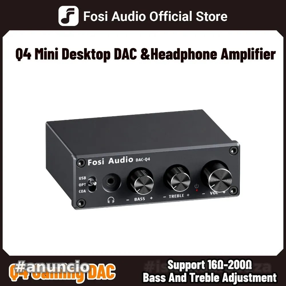 Fosi audio q4 mini estéreo usb gaming dac  amplificador