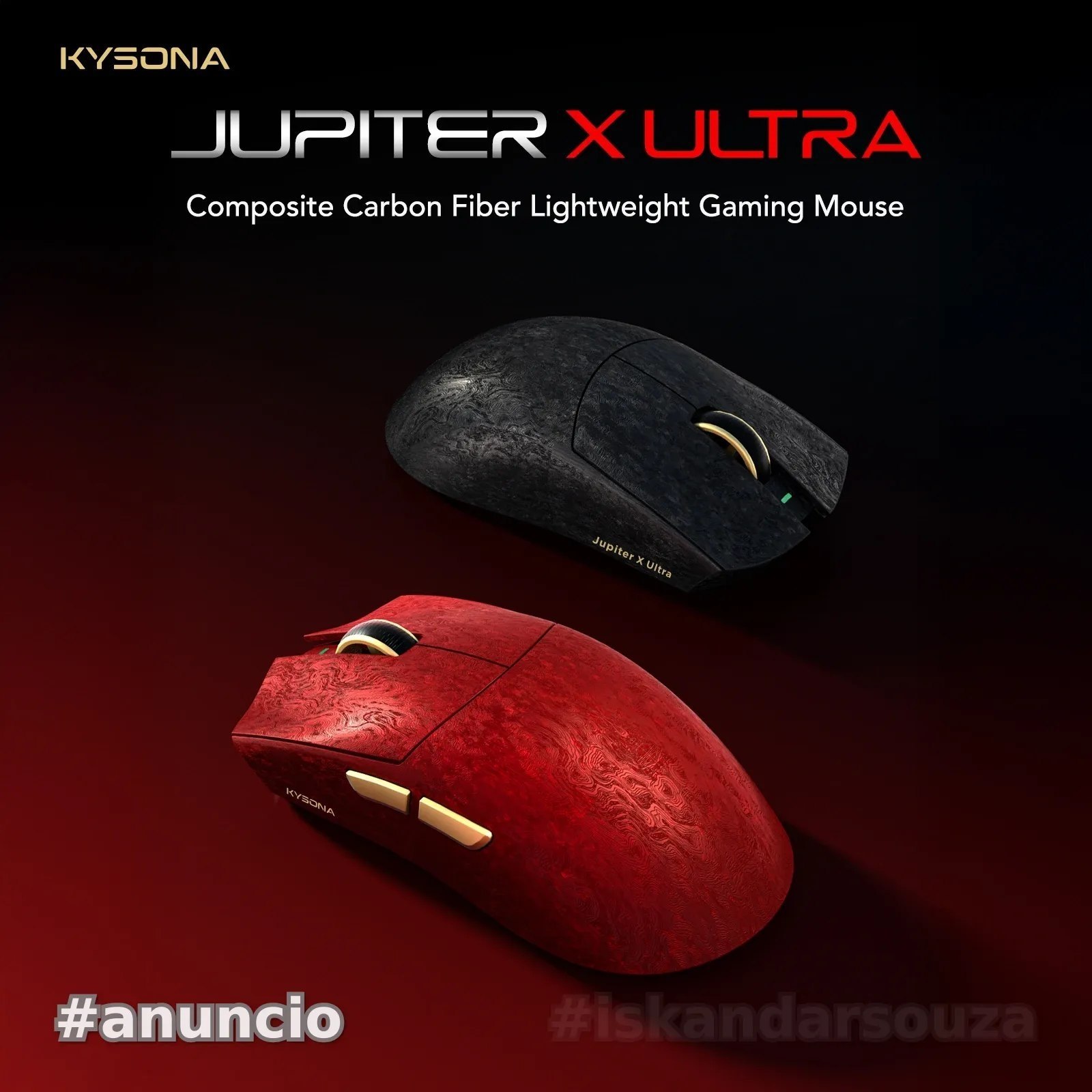 Mouse Gamer Sem Fio KYSONA Jupiter X Ultra 3950 54L15, Fibra de Carbono PAW3950