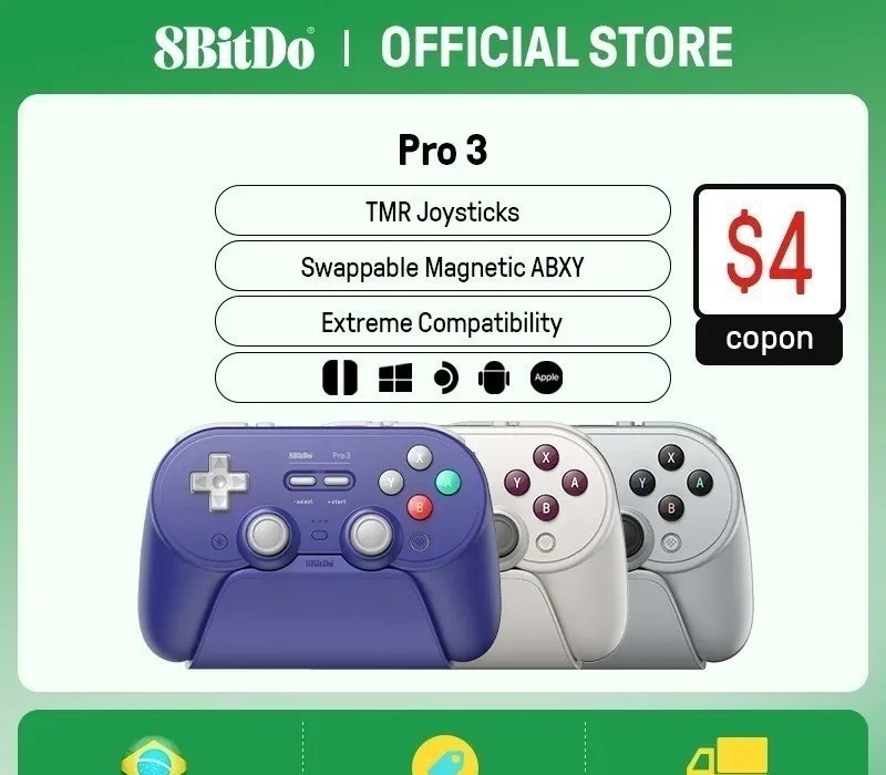 Controle Gamer 8BitDo Pro 3 Retrô, para Switch 12 Windows, Apple, Joysticks TMR, Retro