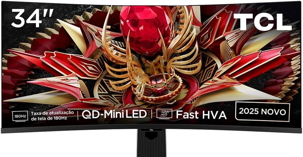 Monitor Gamer Curvo TCL 34 Polegadas QLED Mini LED WQHD R83Q 180Hz 1ms GtG HDR 1400 nits 34R83Q