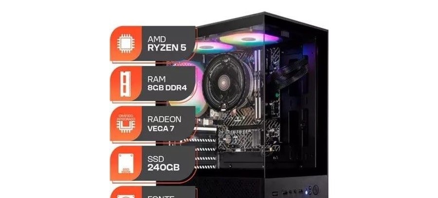 PC Gamer Forge, AMD Ryzen 5 5600GT, 8GB DDR4, SSD 240GB, 400W 80 Plus