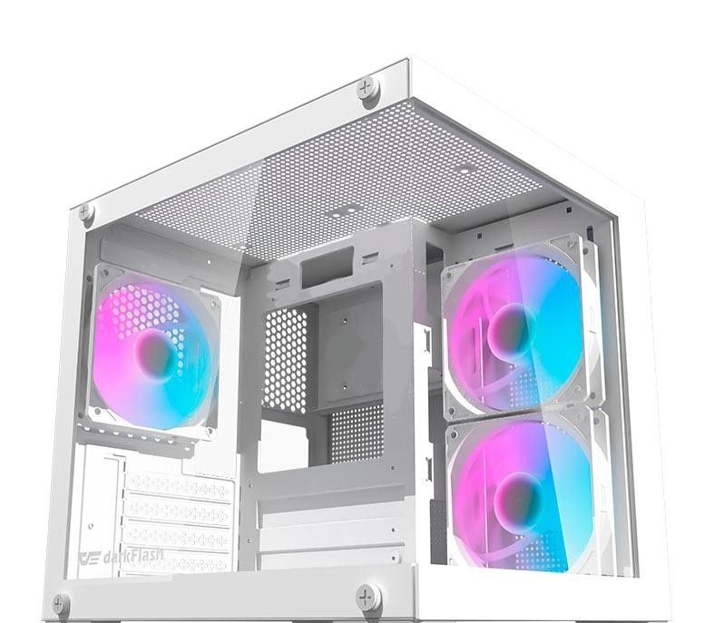 Gabinete Gamer Aigo Darkflash Durin D275M,Rainbow, Mid-Tower,L.Vidro, Com 3 Fans,Branco, DURIN-WH-3F