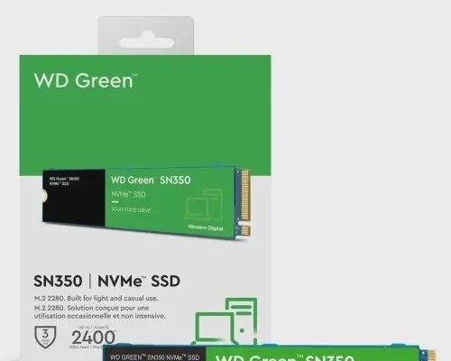 Nvme SSD Sandisk SN350, 1TB, M.2 2280, PCIe, NVMe, Leitura 2400MBs e Gravação1850MBs, Verde - WDS100T2G0C
