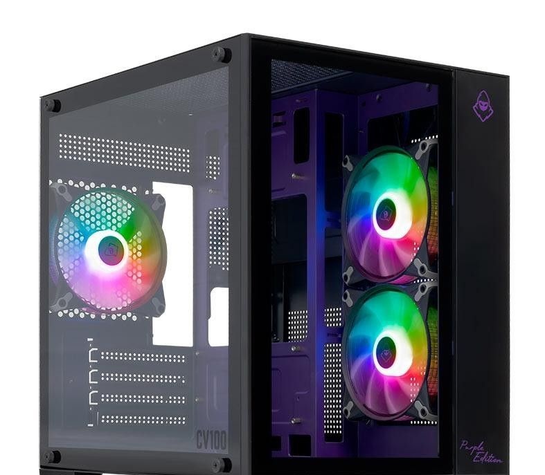 Gabinete Gamer Aquário Mancer CV100 Purple Edition,Mid-Tower,LatVidro C3 Fans,Preto,MCR-CV100-PEB