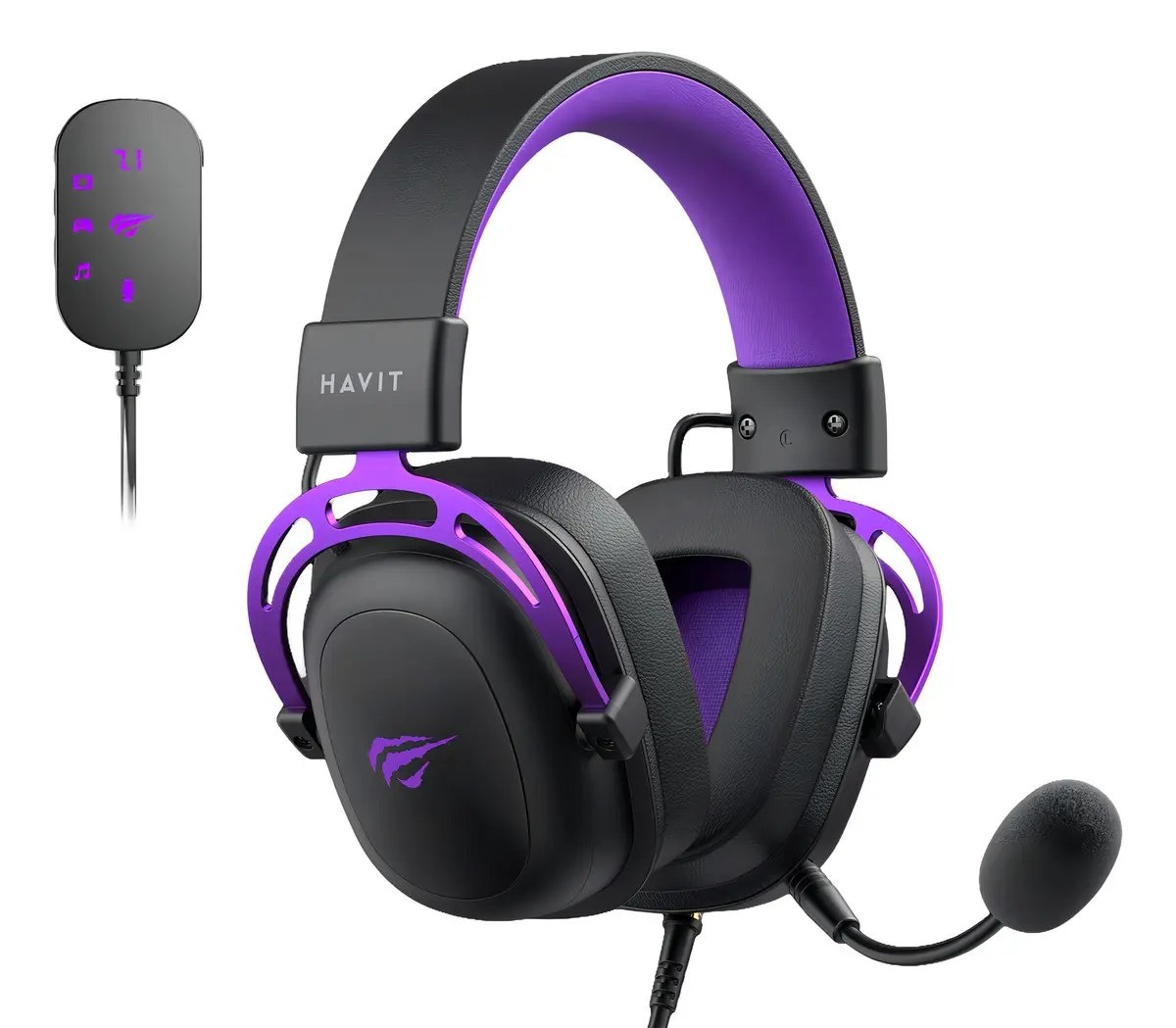Headset Gamer Havit H2002cu Usb P2 Drivers 53mm Cor Preto E Cor preto e roxo