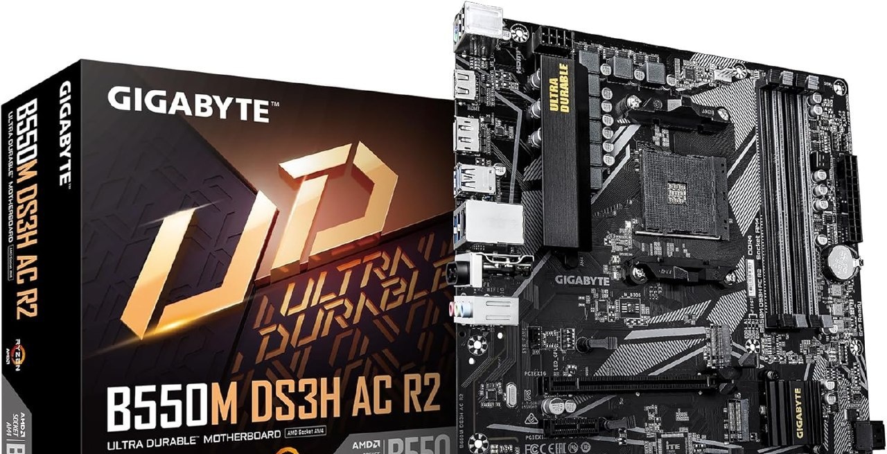 Placa-Mãe Gigabyte B550M DS3H AC R2 DDR4 AM4, Micro-ATX, Wi-Fi 5, 2 M.2, HDMIDisplayPort, 4 USB 3.2  Base GamerPC AMD