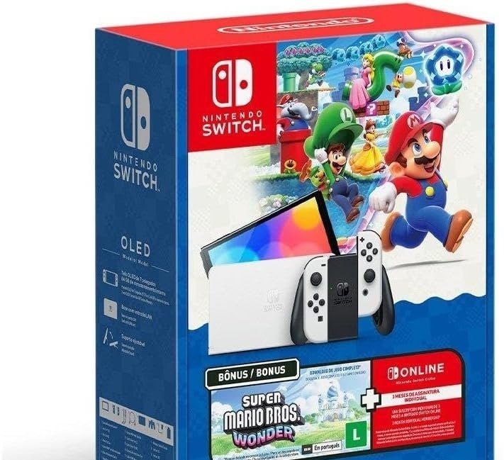Bundle Nintendo Switch OLED  Super Mario Bros. Wonder  3 Meses de Assinatura Nintendo Switch Online