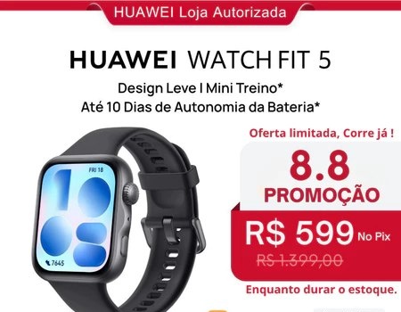 HUAWEI WATCH FIT 5  Smartwatch Relogio  AMOLED de 182 Design Leve  Mini Treino  64 GB  GPS