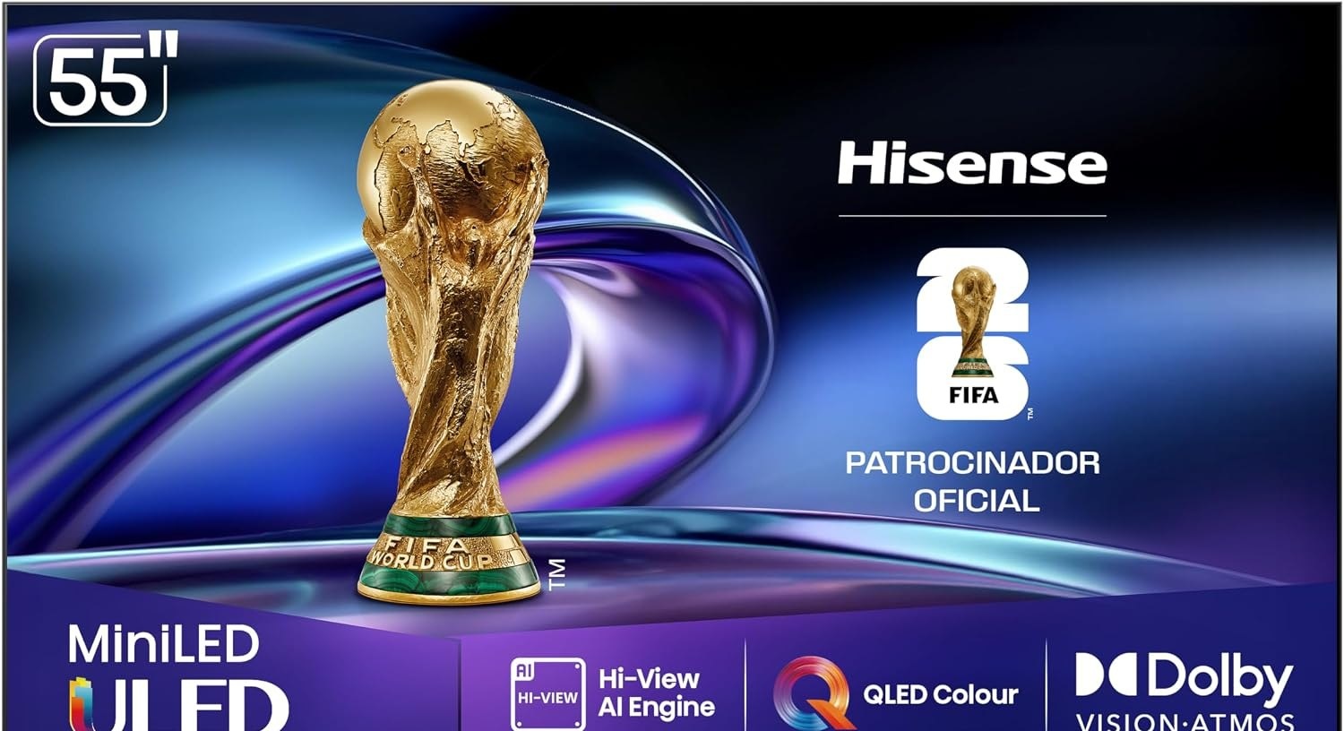 Hisense Smart TV 4K 55 Polegadas 55U6QV Mini LED com Dolby Vision, HDR10, HDR10 Adaptive, Dolby Vision IQ, Modo FilmMaker, Dolby Atmos, Compatibilidade Alexa, Google Home