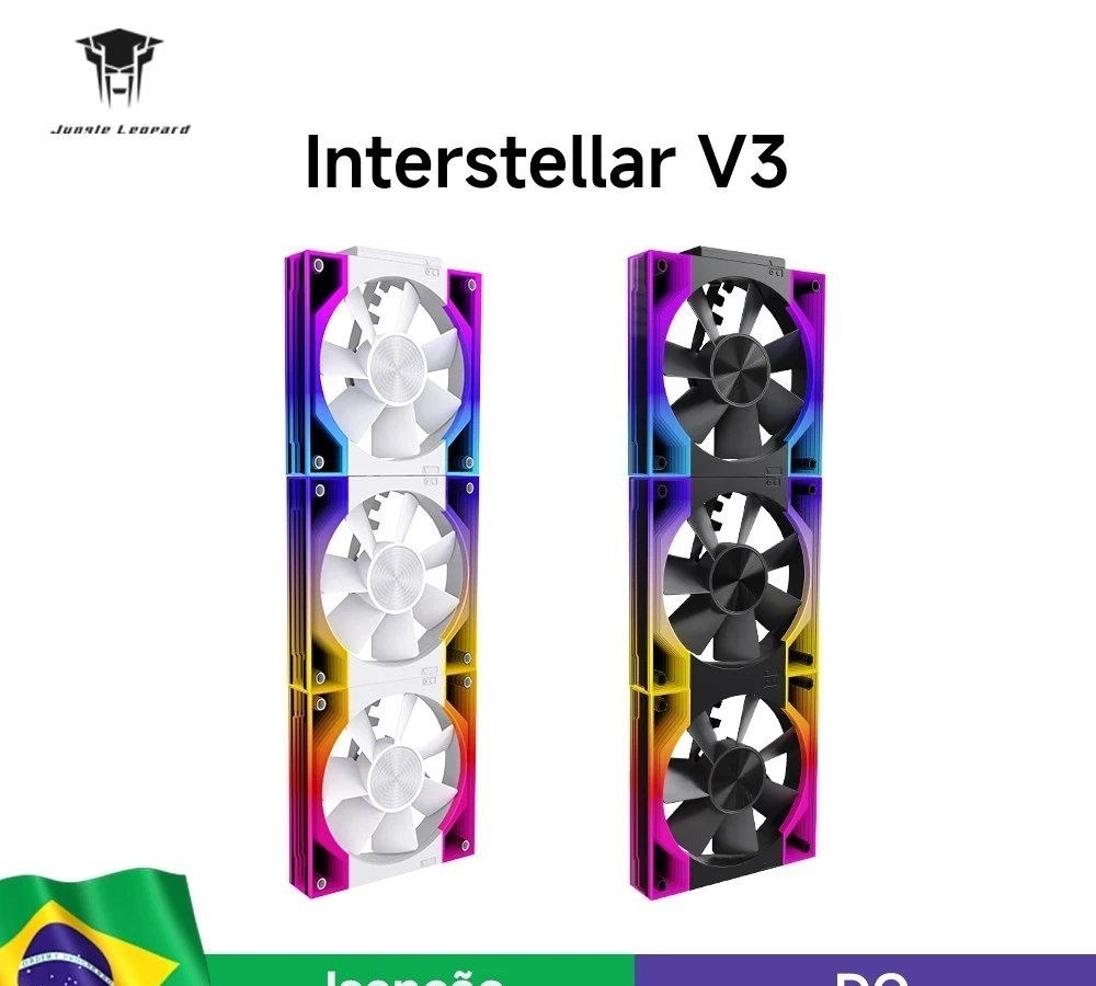 3x Ventoinha Jungle Leopard Interstellar V3 com Módulo Infinity Mirror e Conexão Daisy-Chain, Ventoinha RGB PWM de 120mm