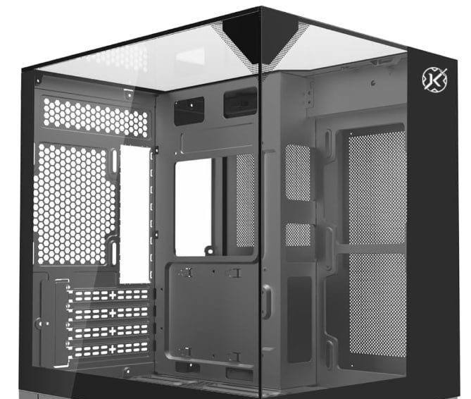 Gabinete Gamer Kalkan Midgard Vision Preto Micro ATX Aquário Sem Fans Câmara Dupla Painéis de Vidro Temperado Triplo Vista Panorâmica KLK00086