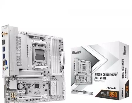 Placa Mãe ASRock B850M Challenger WiFi White, Chipset B850, AMD AM5, mATX, DDR5, Branco