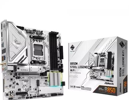 Placa Mãe ASRock B850M Steel Legend WiFi, Chipset B850, AMD AM5, mATX, DDR5, Branco