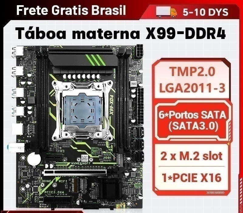 Kit X99 SZSJKJ  XD4  Xeon 2680v4 - Chipset C612, Quad Channel, Vrm 8 Fases, TPM 2.0 Msi 14 pinos, Secure Boot