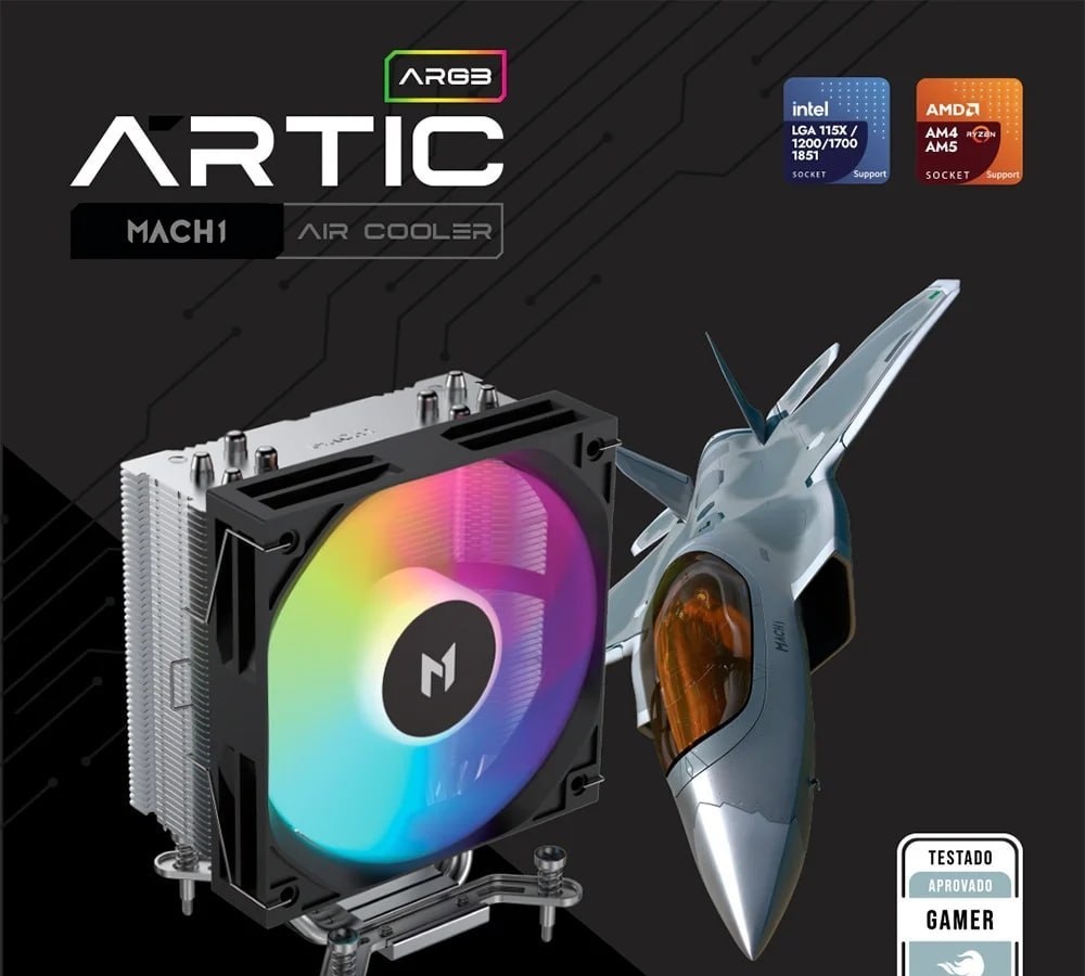 Air Cooler MACH1 ARTIC, ARGB, AMD e Intel, 120mm, Preto - A40