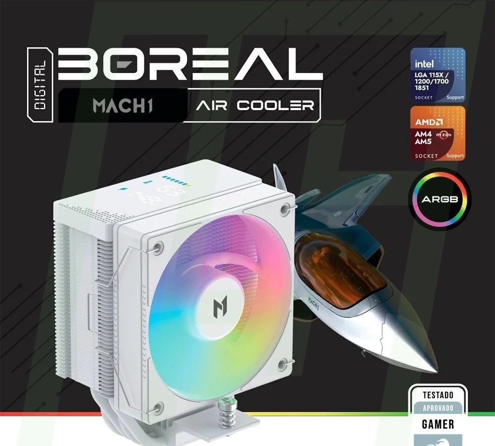 Air Cooler MACH1 BOREAL, Digital, ARGB, AMD e Intel, 100mm, Branco - B40S DIGWH ARGB V2