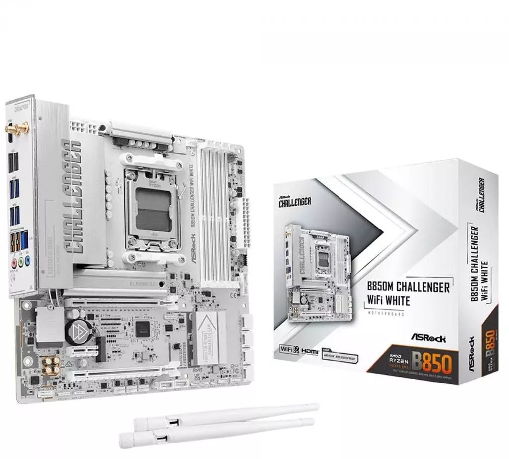 Placa Mãe ASRock B850M Challenger WiFi White, Chipset B850, AMD AM5, mATX, DDR5, Branco