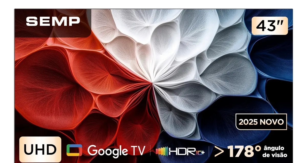 Smart TV Semp 43 Polegadas LED HVA 4K S62 WiFi Bluetooth Google TV 3 HDMI HDR10 Dolby Audio 43S62