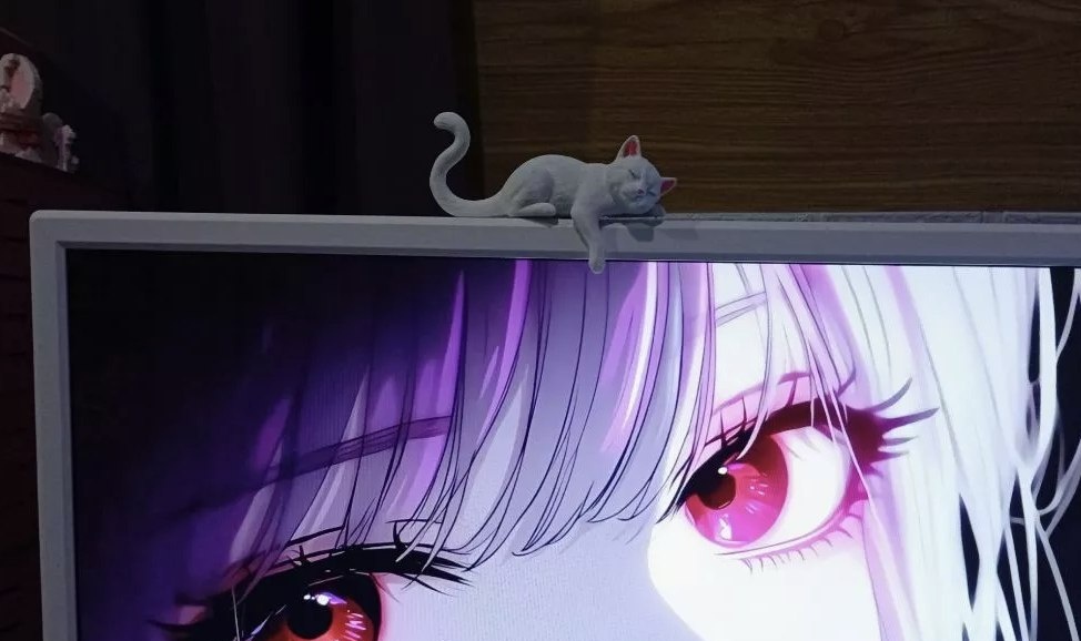 Companheiro de Monitor Gato Dormindo  Decoração Fofa para Setup e Mesa Impressão 3D