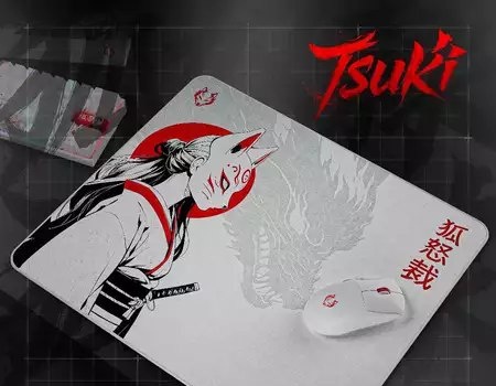 Mousepad Gamer Tsuki Quadrado 49x42 Profissional Microtexturizado Premium Arte Japonesa Kitsune Ozzix