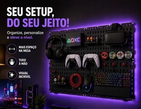 Painel Pegboard Organizador Setup Gamer 59x35  Brindes