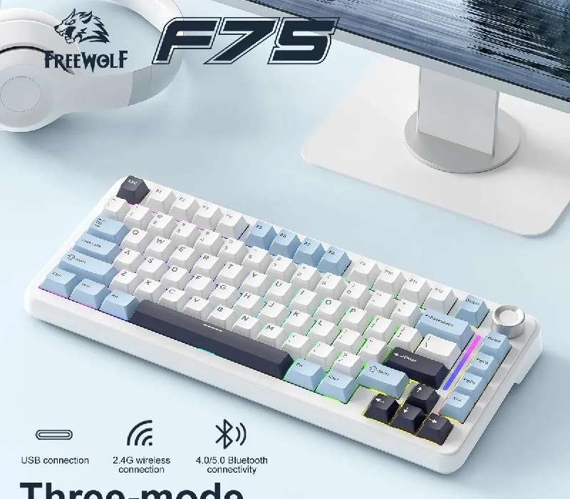 Internacional  FreeWolf Aula F75 Teclado Mecânico F75 Sem Fio 75 Rgb
