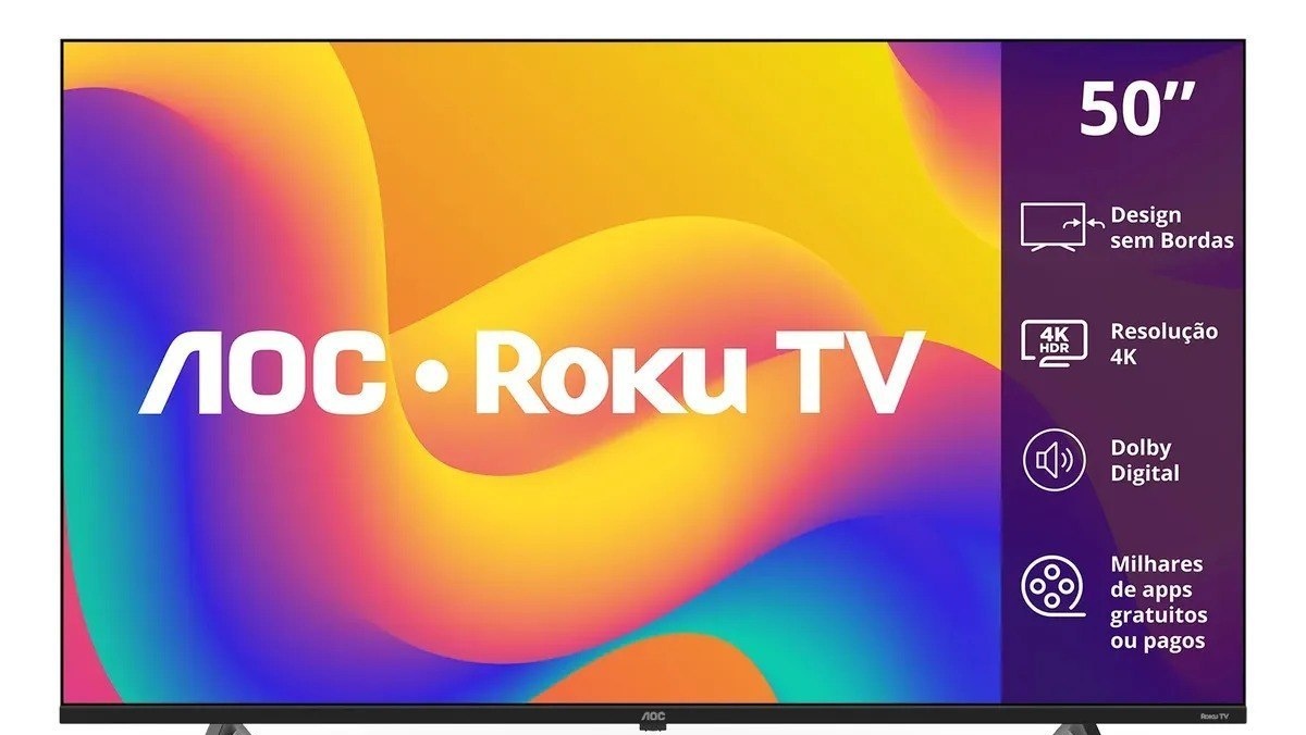 Smart Tv AOC 4K 50 RokuTV, Wi-Fi, HDMI, 50U704578G, Compatível com Alexa, Aplicativo AOC Controle Remoto, Dolby Audio GPCR