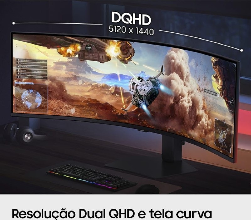 Monitor Samsung Odyssey G9 49, DQHD, 144Hz, 1ms, ajuste de altura, FreeSync Premium Pro, DP, HDMI, USB, preto