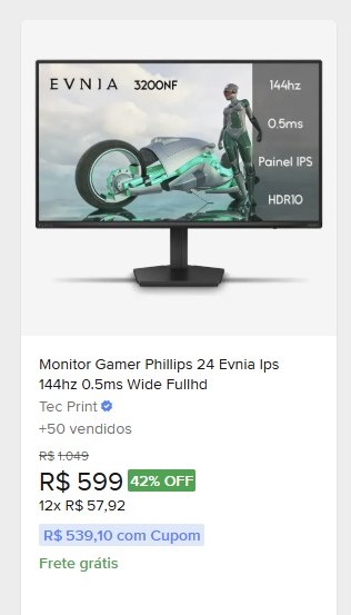 Monitor Gamer Phillips 24 Evnia Ips 144hz 0.5ms Wide Fullhd