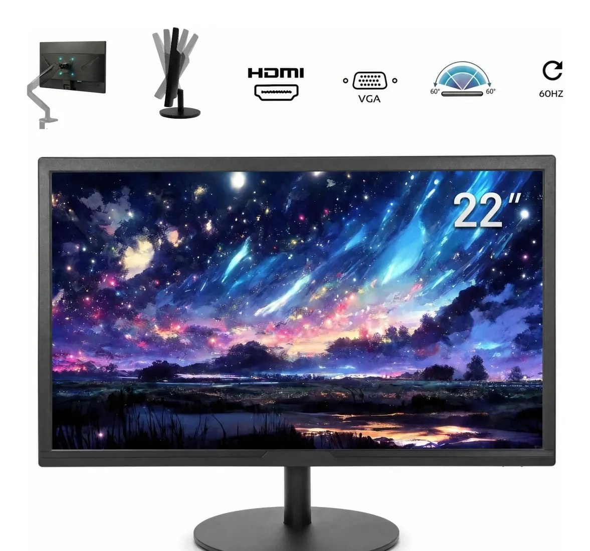 Monitor 22 Full Hd 19201080 Vesa 75mm 169 Hdmi Vga 5ms